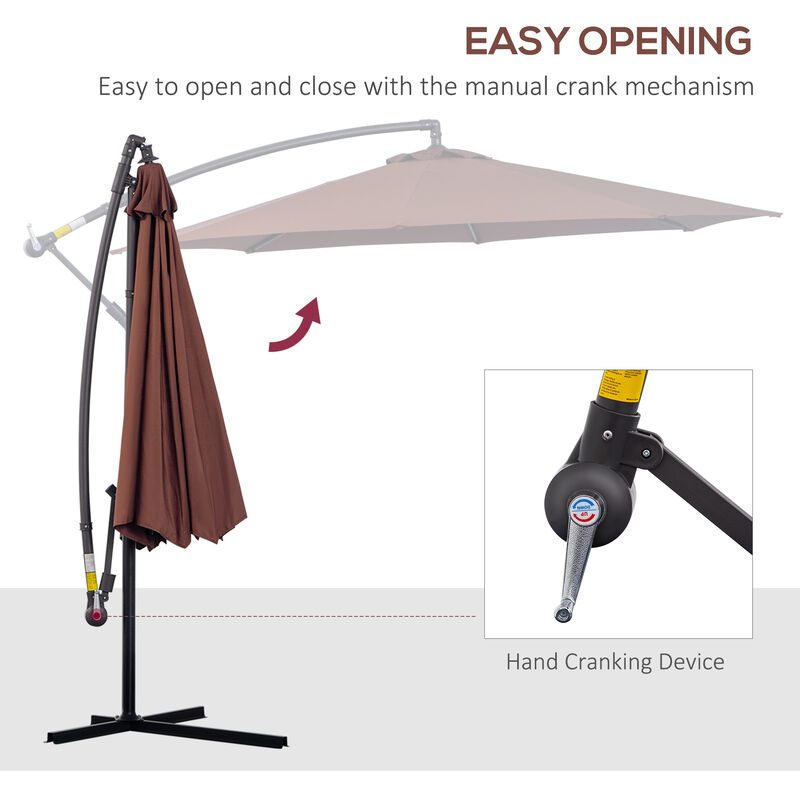 Outsunny 10' Cantilever Hanging Tilt Offset Patio Umbrella with UV & Water Fighting Material and a Sturdy Stand, Brown