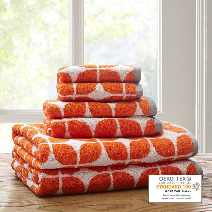Belen Kox Reversible Orange Geometric 6pcs Jacquard Towel Set, Belen Kox