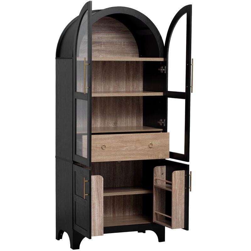 Whisen 71" Food Pantries, MDF Farmhouse Kitchen Storage with Adjustable Shelves & Hidden Drawer image number 7
