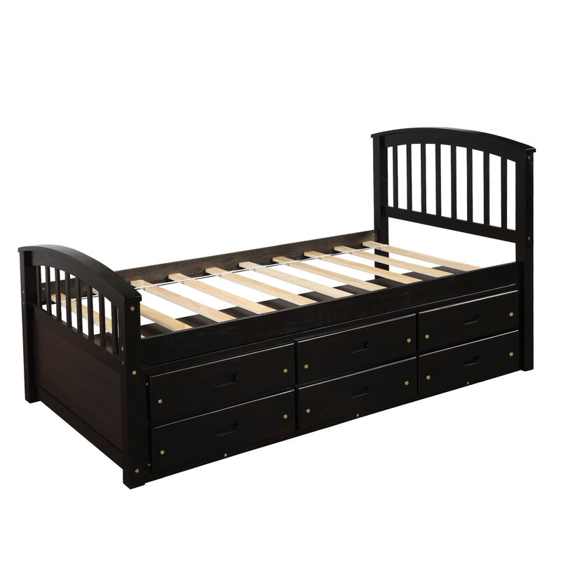 Merax Solid Wood Platform Storage Bed with 6 Drawers