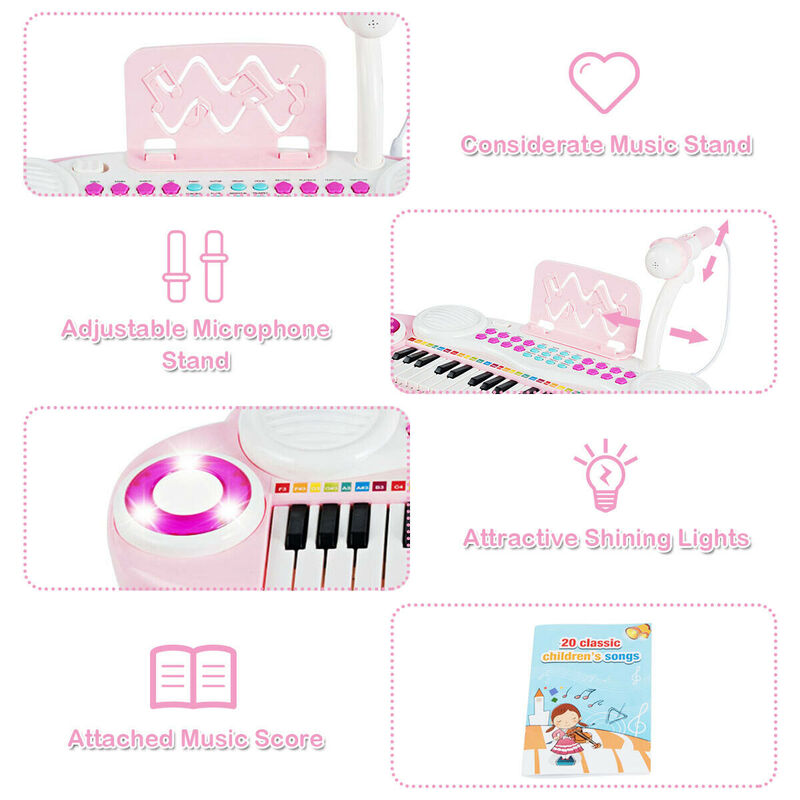 37-Key Electronic Piano Keyboard with Microphone and Multiple Functions image number 3