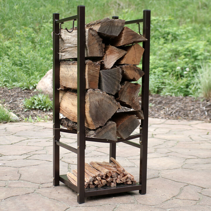 Sunnydaze 32 in Steel Firewood Log Rack with Tool Holders