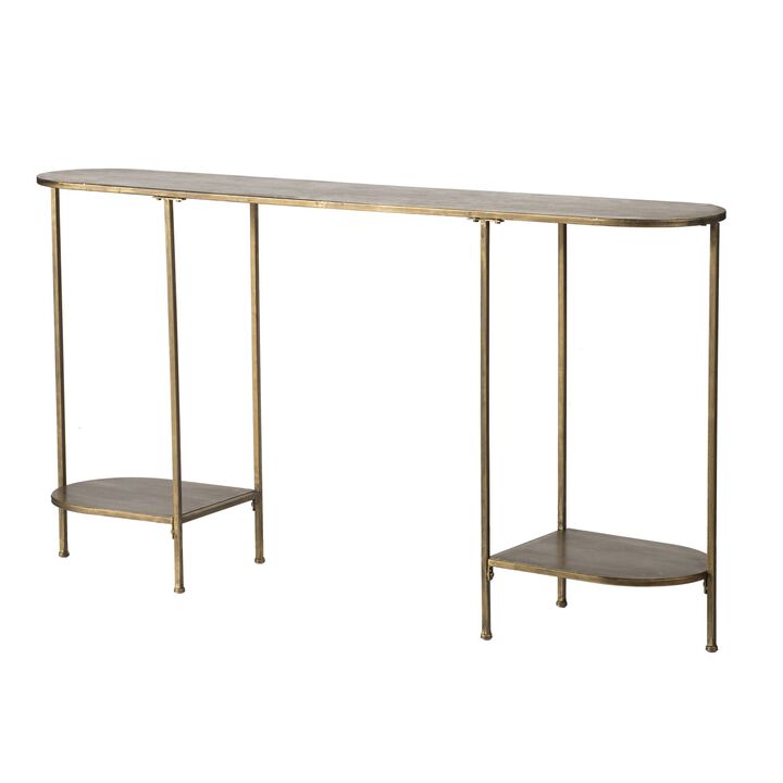 57 Inch Console Table, Oval, Steel Frame, Modern, Bronze Finish-Benzara