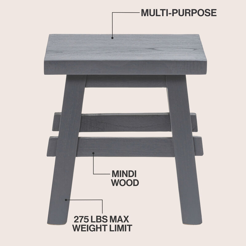 Revine Rustic Farmhouse Solid Mindi Wood Handcrafted Accent Stool image number 2