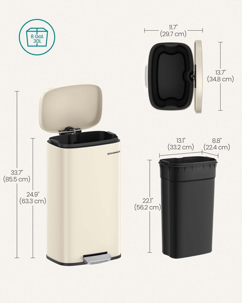 8 Gallon Step-On Trash Can &ndash; Waste Bin with Inner Bucket, Ideal for Kitchen, Pantry, or Breakroom
