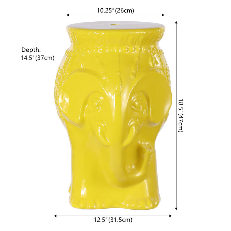 Orla 18.5" Modern Bohemian Elephant Ceramic Garden Stool, Yellow