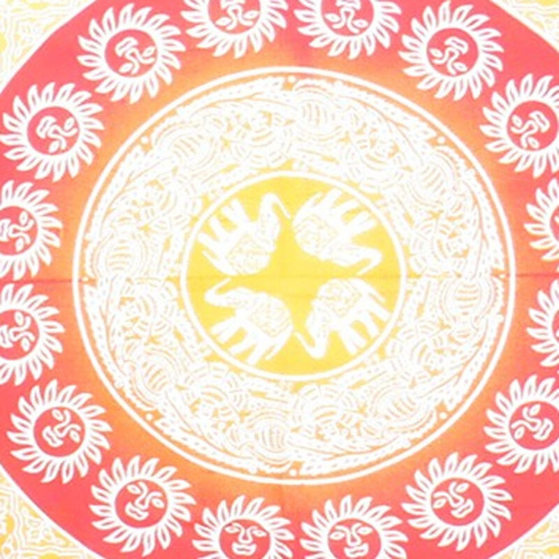 HomeRoots 92" X 84" Mustard Red And White Mandala Cotton Hanging Tapestry image number 2