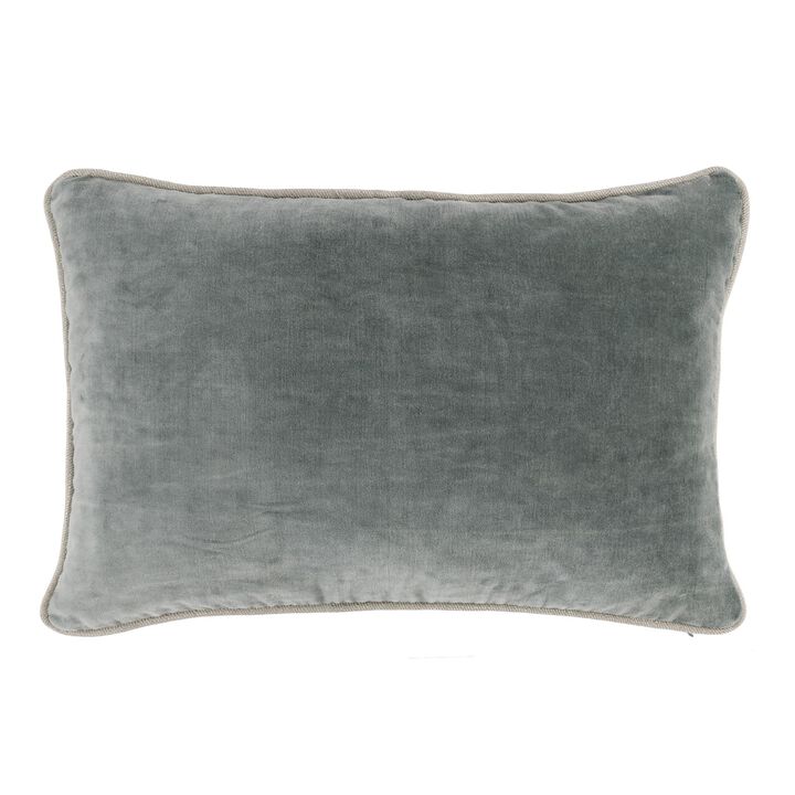 Hillary 20 Inch Velvet Welt Decorative Lumbar Throw Pillow, Sage Green-Benzara