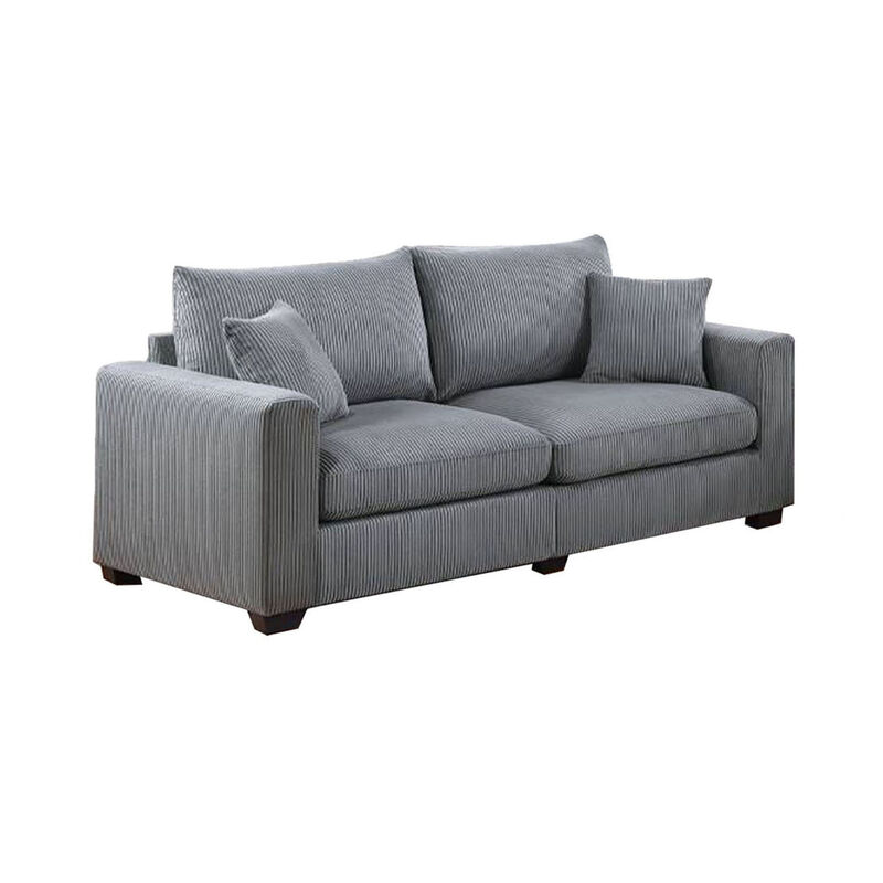 Jesica 2pc Loveseat n Sofa Set, 2 Accent Pillows, Gray Corduroy Fabric - Benzara