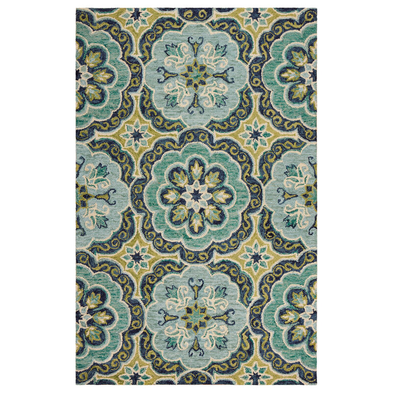 5 x 7 green Wool Floral Hand Tufted Area Rug