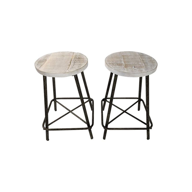 Carolina Living Illona 24 Counter Stool - Set of 2 - Natural Driftwood Seat - Aged Iron Base