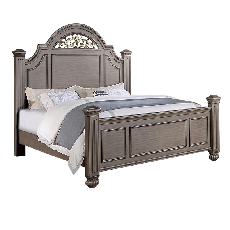 Queen Bedroom Set, Gray, Brass, Clear Wood, 2 Piece Set with Nightstand image number 2