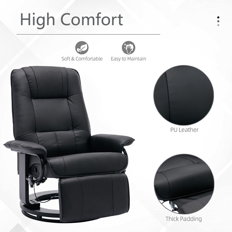 Faux Leather Manual Recliner,Adjustable Swivel Lounge Chair with Footrest,Can Rotate 360 Degrees,L-right Angle Curved Wooden Frame, Armrest and Wrapped Wood Base for Living Room,Black