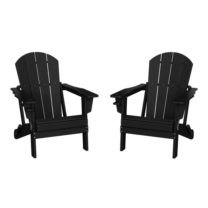 WestinTrends Outdoor Patio HDPE Resin Folding Adirondack Chairs With Cup Holder and Phone Holder ((Set of 2))