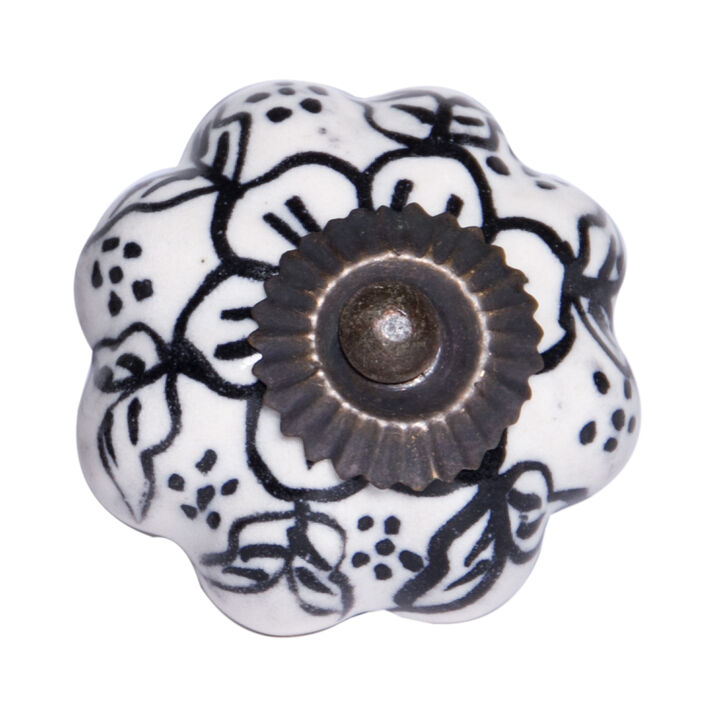 HomeRoots Set of Eight Black And White Ceramic And Metal Drawer Pull Knobs
