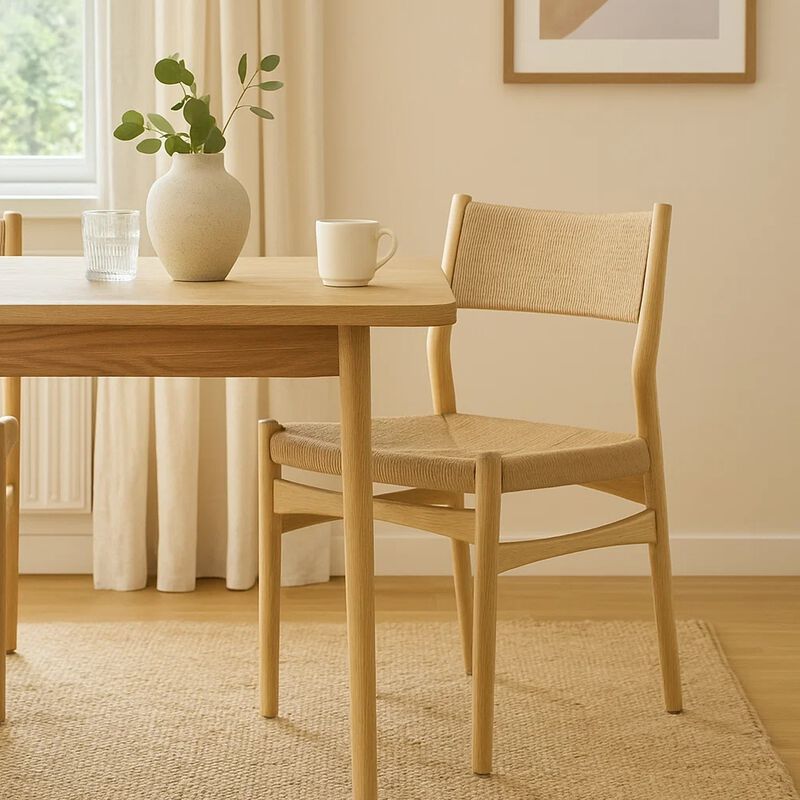 Rie Dining Side Chair Set of 2, Danish Inspired Backrest, Brown Woven