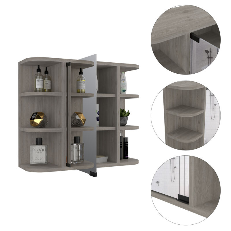 Streamdale Roseburg 6-Shelf Medicine Cabinet With Mirror Light Grey image number 5