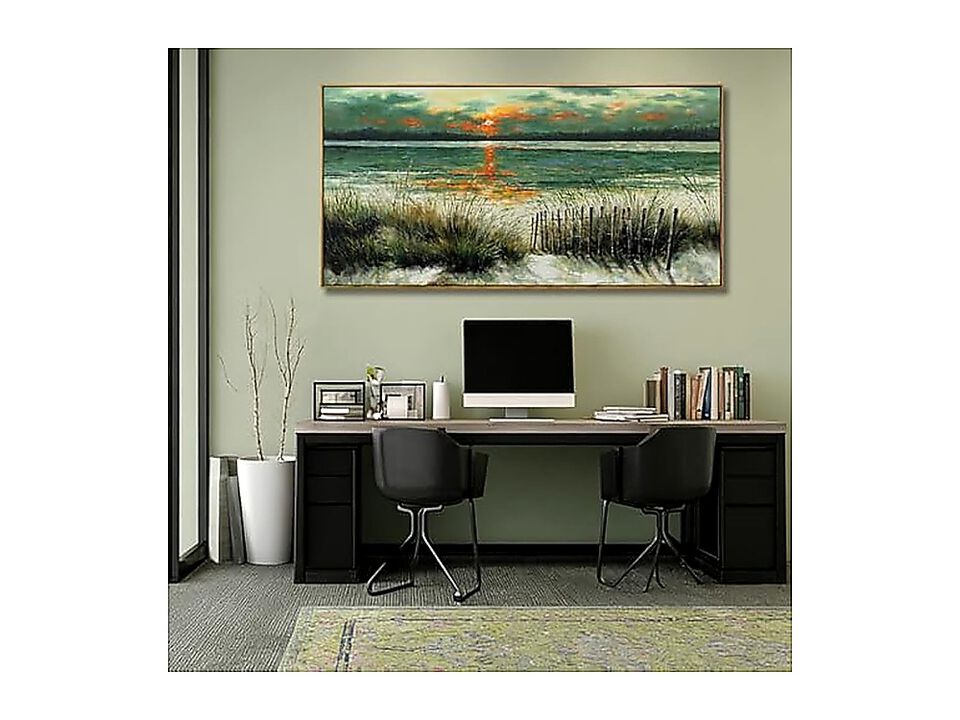 Green Abstract Wall Art Sunrise Beach Sea Ocean Sage Landscape Decor Poster Room