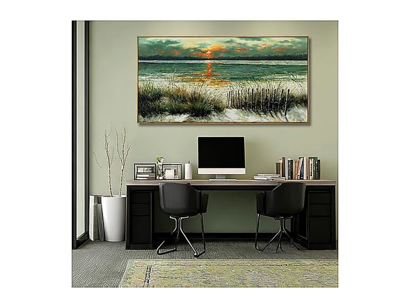 Green Abstract Wall Art Sunrise Beach Sea Ocean Sage Landscape Decor Poster Room image number 1