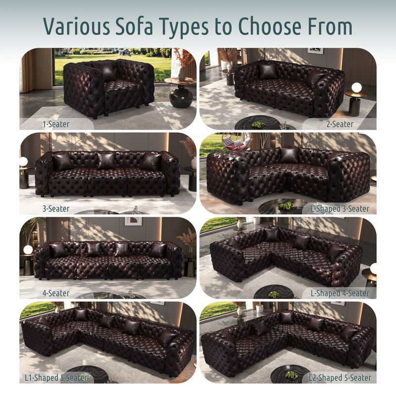 Whisen 77" Modern Modular Sofa with 2 Ottoman, Faux Leather Upholstered, for Living Room image number 7