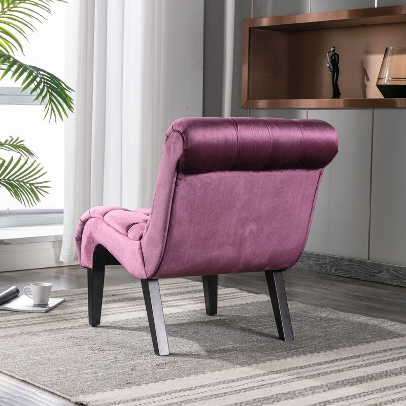 Modern Velvet Accent Chair, Armless Button Tufted Upholstered Barrel Chair with Wood Legs for Living Room, Bedroom, Office image number 4