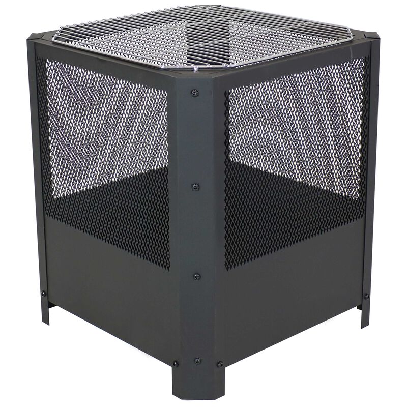 Sunnydaze 16 in Grelha Square Steel Fire Pit with Grilling Grate - Black