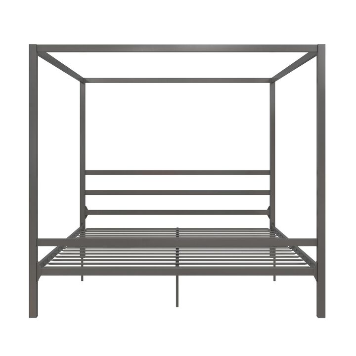 Modern Canopy Metal Bed, King, Gray