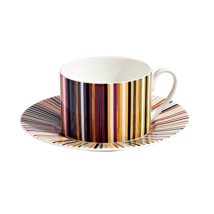 Tea Cup & Saucer STRIPES JENKINS 156 Set of 2, cup diam. 3.35", H 2.36", saucer diam. 6.1"