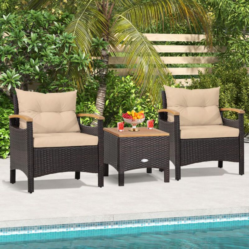 Hivvago 3 Pieces Patio Rattan Furniture Set with Removable Cushions