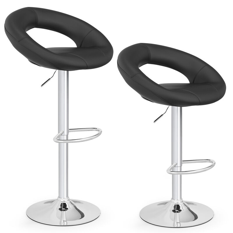 Set of 2 Bar Stools Adjustable PU Leather Swivel Chairs