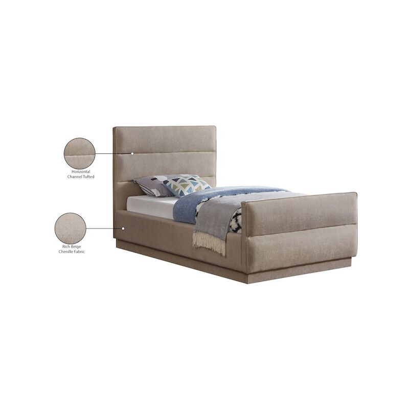 Meridian Furniture Paxton Beige Chenille Fabric Twin Bed