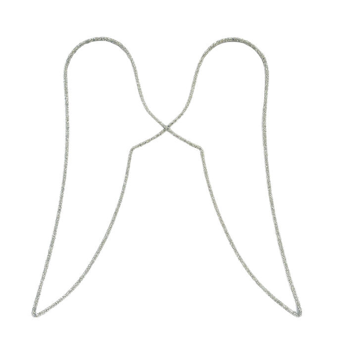 Glass Beaded Metal Angel Wings, Silver Finish