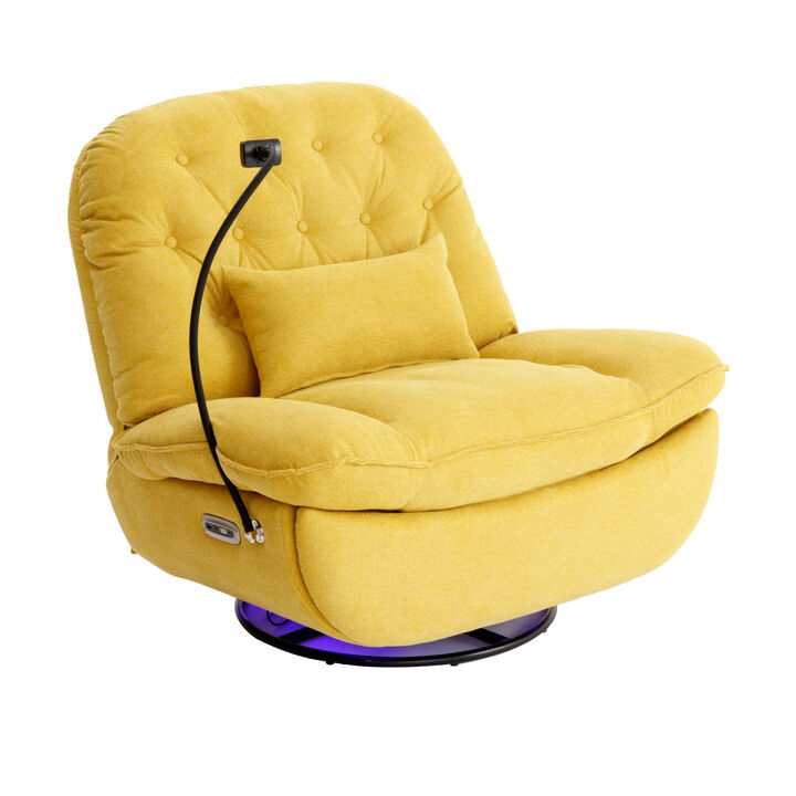270 Degree Swivel Power Recliner with Voice Control, Bluetooth Music Player, USB Ports, Atmosphere Lamp, Hidden Arm Storage and Mobile Phone Holder for Living Room, Bedroom, Apartment, Yellow
