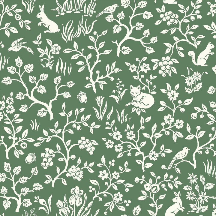 Fox & Hare Forest Green Wallpaper