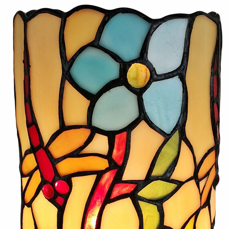 Hivvago 10" Red and Beige Dragonfly Stained Glass Accent Lamp