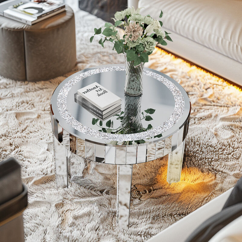 Silver Mirrored Coffee Table with Bling Diamonds Inlay image number 3