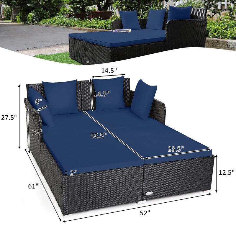 Mondawe Spacious Outdoor Rattan Daybed with Upholstered Cushions and Pillows