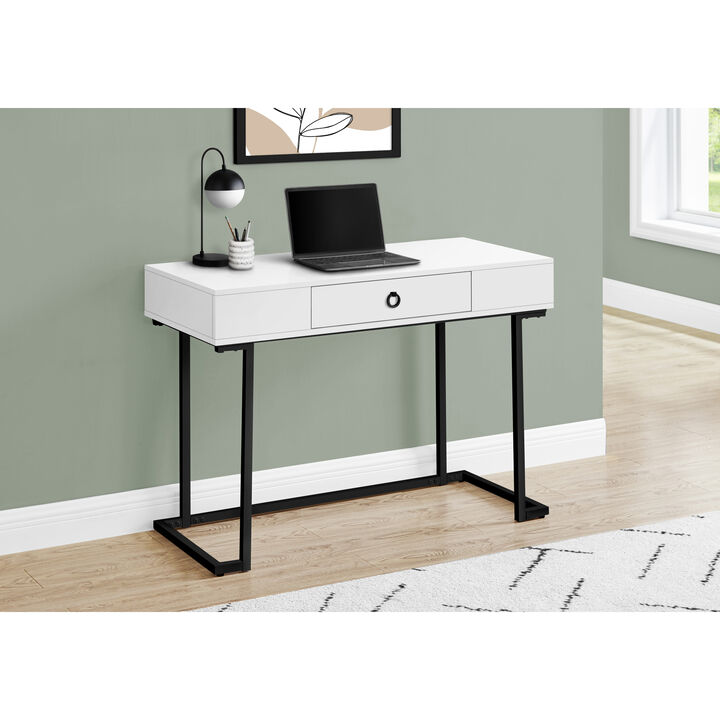 Monarch Specialties I 7385 Computer Desk, Home Office, Laptop, Storage Drawers, 42"L, Work, Metal, Laminate, Glossy White, Black, Contemporary, Modern