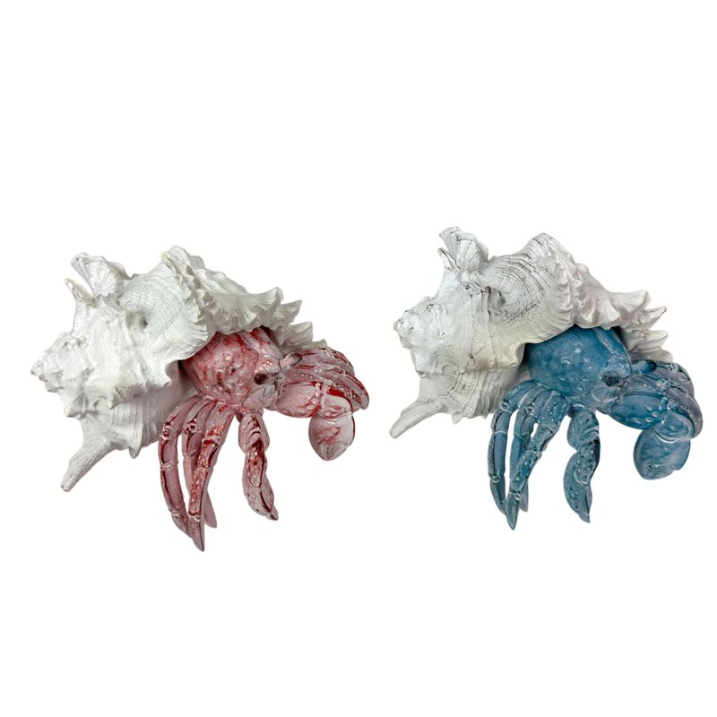 Set Of 2 Resin Hermit Crab Statues Coastal White Shell Figurines 525 In image number 2