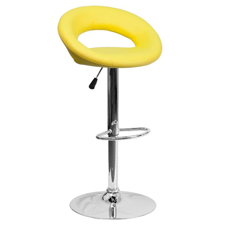Flash Furniture Contemporary Yellow Vinyl Rounded Orbit-Style Back Adjustable Height Barstool with Chrome Base