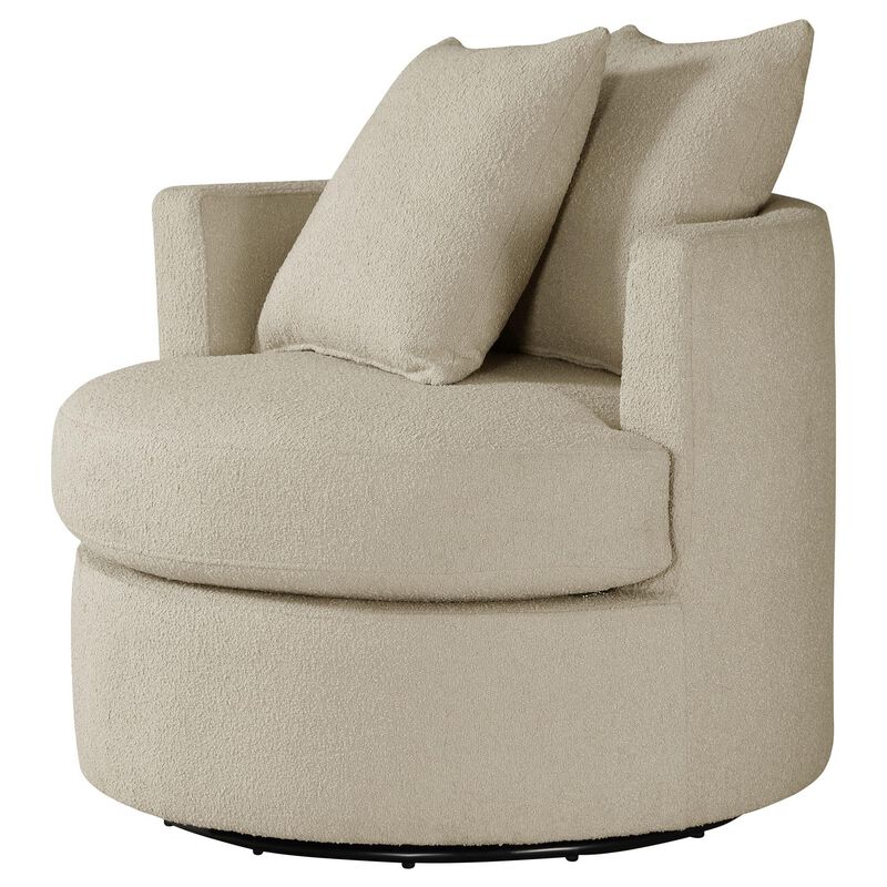Catlyn Swivel Accent Chair, Camel Brown Fabric, 2 Accent Pillows