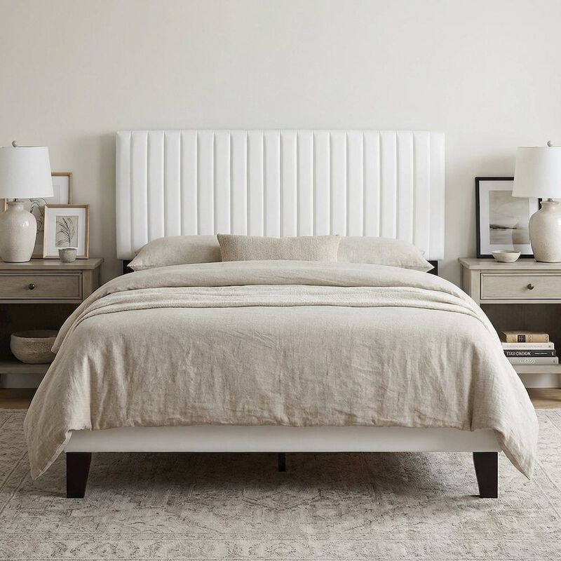 White Faux Leather Headboard with Padded Upholstery and Sturdy Frame image number 5