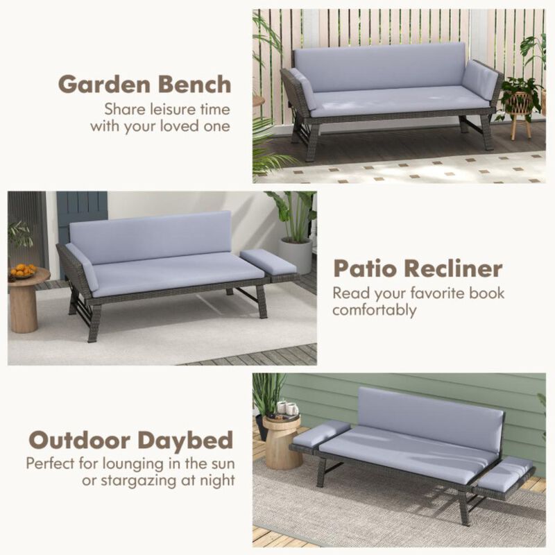 Hivvago Outdoor Convertible Sofa Daybed with Adjustable Armrests for Balcony