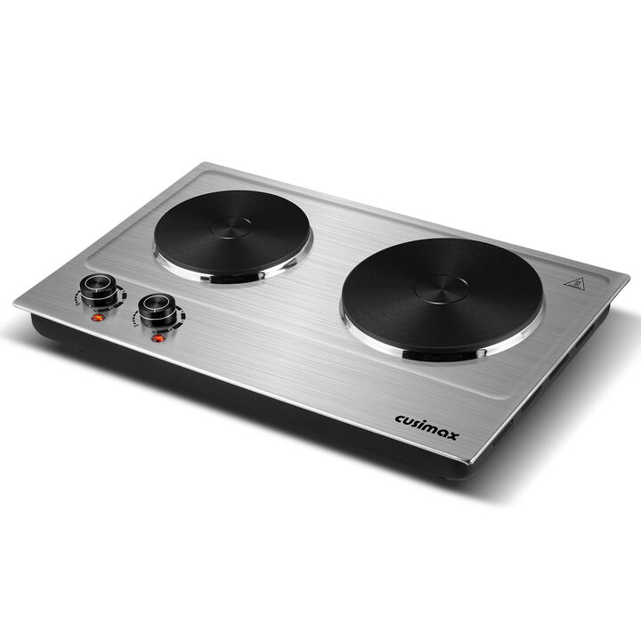 Cusimax Hot Plate, 1800W Electric Burner Double Hot Plate for Cooking Countertop Burner with Adjustable Temperature Control, Portable Cooktop