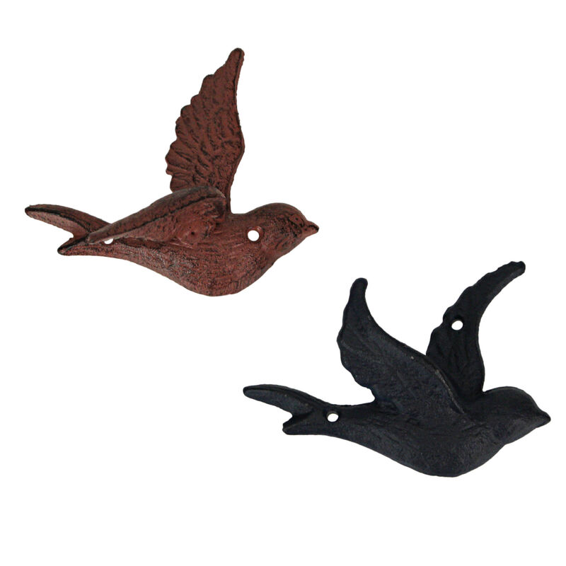 Set of 5 Coastal Coral Cast Iron Distressed Finish Flying Birds Wall Decor image number 2