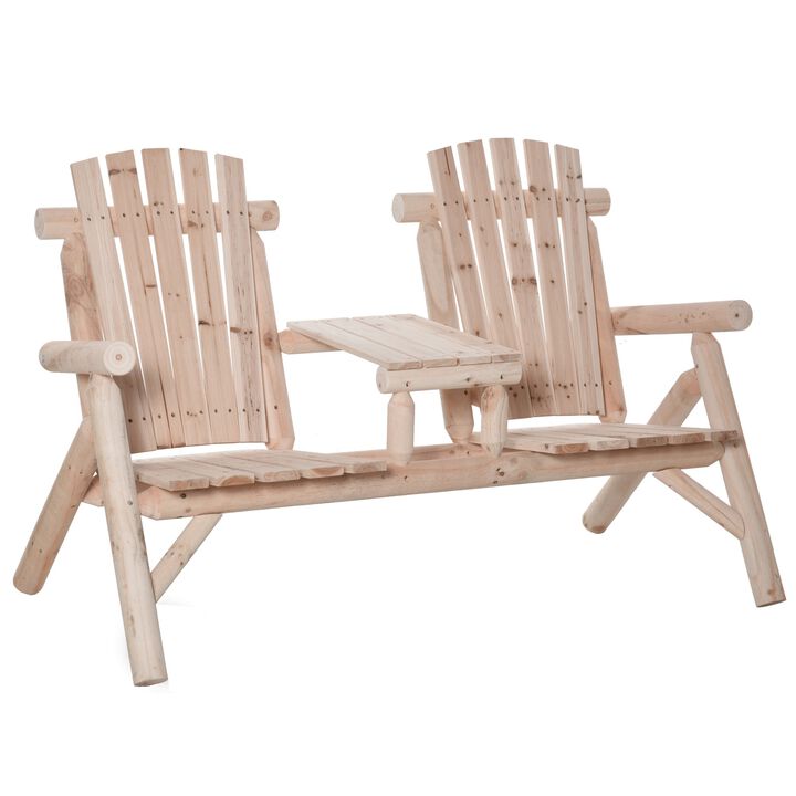 Natural Wood Adirondack Patio Chair Bench: with Center Coffee Table, Perfect for Lounging and Relaxing Outdoors