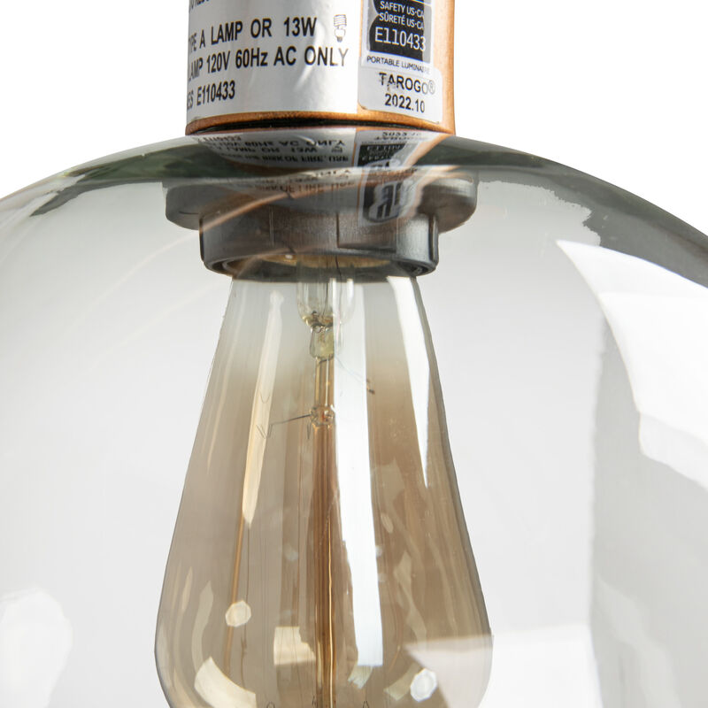 Metal Floor Lamp with Glass Globe Shade, Antique Brass and Wood image number 6