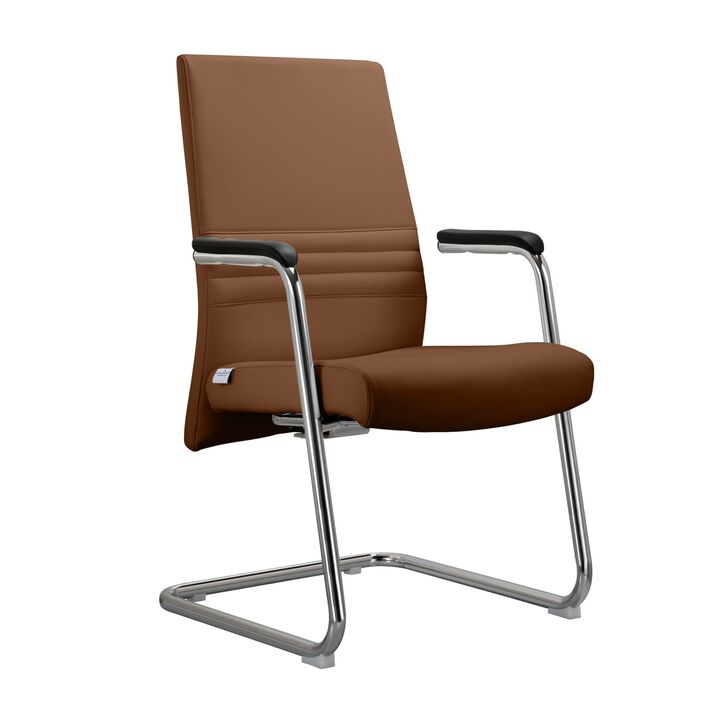 LeisureMod Aleen Mid-Century Modern Office Chair with Upholstered Seat and Metal Armrest