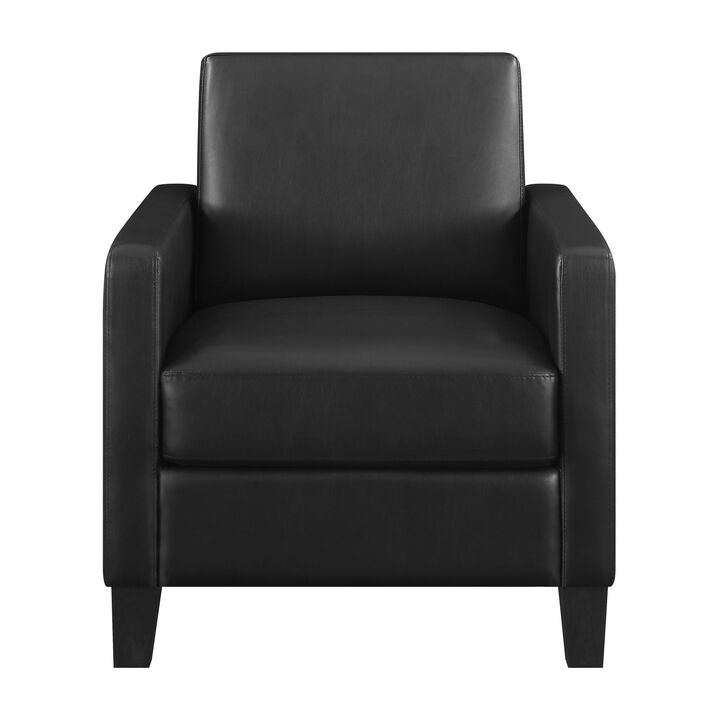 34 Inch Modern Accent Chair, Angled Back, Modern Style, Black Faux Leather-Benzara