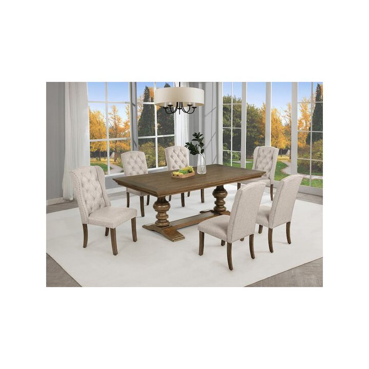 Best Quality Furniture Traditional Dinging Set With 6 Beige Side Chairs And One 72 Wood Dining Table